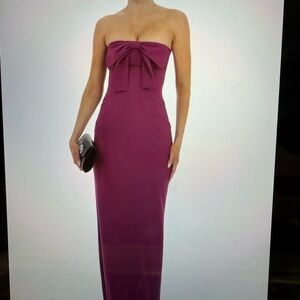Lucy in the Sky Strapless Magenta Dress in Plum with Bow